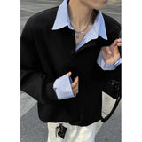 BONSIR  -  Spring Lapel Hoodie Men Fashion Casual Sweatshirt Men Streetwear Korean Loose Pullover Hoodie Mens Fake Two Pieces Hoody