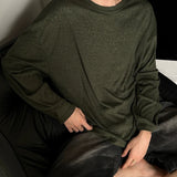 BONSIR  -  Autumn Laid-back Style Draping Men's T-shirt Luxury Korean Popular O Neck Long Sleeve Tees Leisure Loose Lightweight Basic Shirt