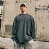 BONSIR  -  New heavyweight pure cotton American inner-paired letter printed long-sleeved T-shirt men's loose bottom round neck top trendy