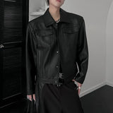 Bonsir Mens Pu Jacket Motorcycle Pocket Pu Leather Jacket Spring Streetwear Fashion Harajuku Grunge Coat Old Money Men'S Wear 2025 New