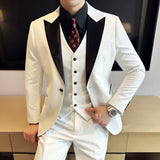 Bonsir New Men Suit Formal Business Work Wedding Stage Tuxedo Fashion Men Slim Social Formal Suit 3 Pcs Set (Jacket + Vest + Pant)