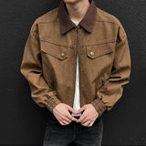 BONSIR  -  American Style Men Jacket Contrast Color Turn-down Collar Patchwork Washing New Autumn Silhouette Loose Male Coat 24K5356