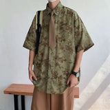 BONSIR  -  Japanese Retro Men Shirt Hong Kong Style Floral Male Short Sleeved Blouse Summer Loose Collar Tie Design Cardigan Blusas