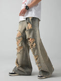 Bonsir Old and Worn Hole Jeans, High Street, Wasteland Style, Small Crowd Vibe, Beggar, Floor Sweeping Long Pants, blusa masculina