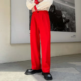 BONSIR  -  Red Suit Pants Men Fashion Social Mens Dress Pants Korean Loose Straight Wide Leg Pants Mens Oversized Formal Trousers M-XL