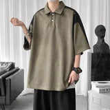 BONSIR  -  American Retro Spliced Polo Shirts Men's Clothing Contrasting Colors Summer Polo-Neck Fashion Button Loose Short Sleeve T-shirts