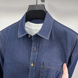 BONSIR  -  100% Cotton Unisex, Long Sleeve Denim Shirt, Bright Line Design Casual Solid Color Shirt Coat, Loose Shirt