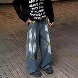 BONSIR  -  Men Jeans Graffiti Contrast Color Casual Pants Spring Streetwear Fashion Youth Campus Trousers Old Money Men'S Clothing 2025 New