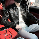 Bonsir Plus Size 5XL-M Summer Thin Sun Protection Clothing Coat Korean Style Fashion Sequins Casual Slim Jacket Silver Stage Costumes