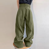 BONSIR  -  Men Pants Solid Color High Waist Pleated Button Casual Trousers Men Streetwear Loose Joggers Fashion Male Long Pants