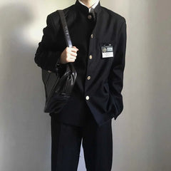 Bonsir Japanese College Uniform Jacket Stand-up Collar Suit Jacket Top Men's Spring Summer College Wind Trend Men Coat School Uniform