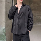 Bonsir Mens Shirt Y2k Glossy Satin Tie Design Shirt Autumn Streetwear Fashion Campus Performance Casual Long Sleeve Tops Men'S Clothing