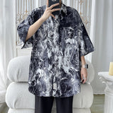 Bonsir Men Hip Hop Harajuku Shirt Painting Graffiti Color Streetwear Loose Short Sleeve Trend Fashion Beach Shirts Casual Button Tops