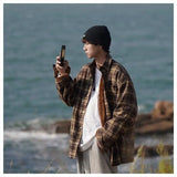 BONSIR  -  American retro plaid shirt men's autumn and winter thickened and fleece warm, trendy loose and casual long-sleeved shirt jacket