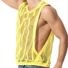 Bonsir Mens Fitness Vest Sleeveless Nightclub Sexy Mesh Transparent Hollow Vest Casual See-Through Fishnet Muscle T-Shirt Vest