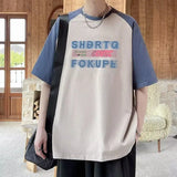 BONSIR  -  American Retro Contrasting Colors T-shirts Men's Clothing Basic O-Neck Summer Letter Printed Stylish Patchwork Loose Pullovers