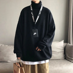 Bonsir Men Oversized Turtleneck Sweaters Winter Korean Fashions Pullover Harajuku Black Knitwear