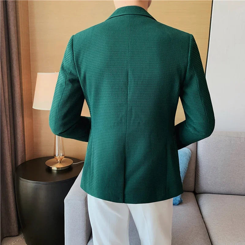 Bonsir Plus Size 4XL-M Autumn New Waffle Suit Jacket Men Two Buttons Slim Fit Business Casual Blazers Homme Formal Groom Prom Tuxedo