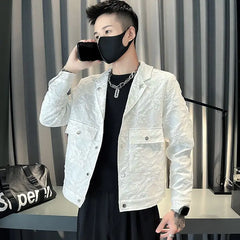 Bonsir Coat Spring Autumn Graphic Wite Cargo Jacket for Men Cheap Sale Casual Joker High Quality Clothes Offer Deals Y2k Cold Coats