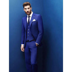 Bonsir Gentleman Elegant Royal Blue High-end Men Suit Slim Fit Peak Lapel 3 Pieces(Jacket+Pants+Vest) Male Formal Wedding Party Set