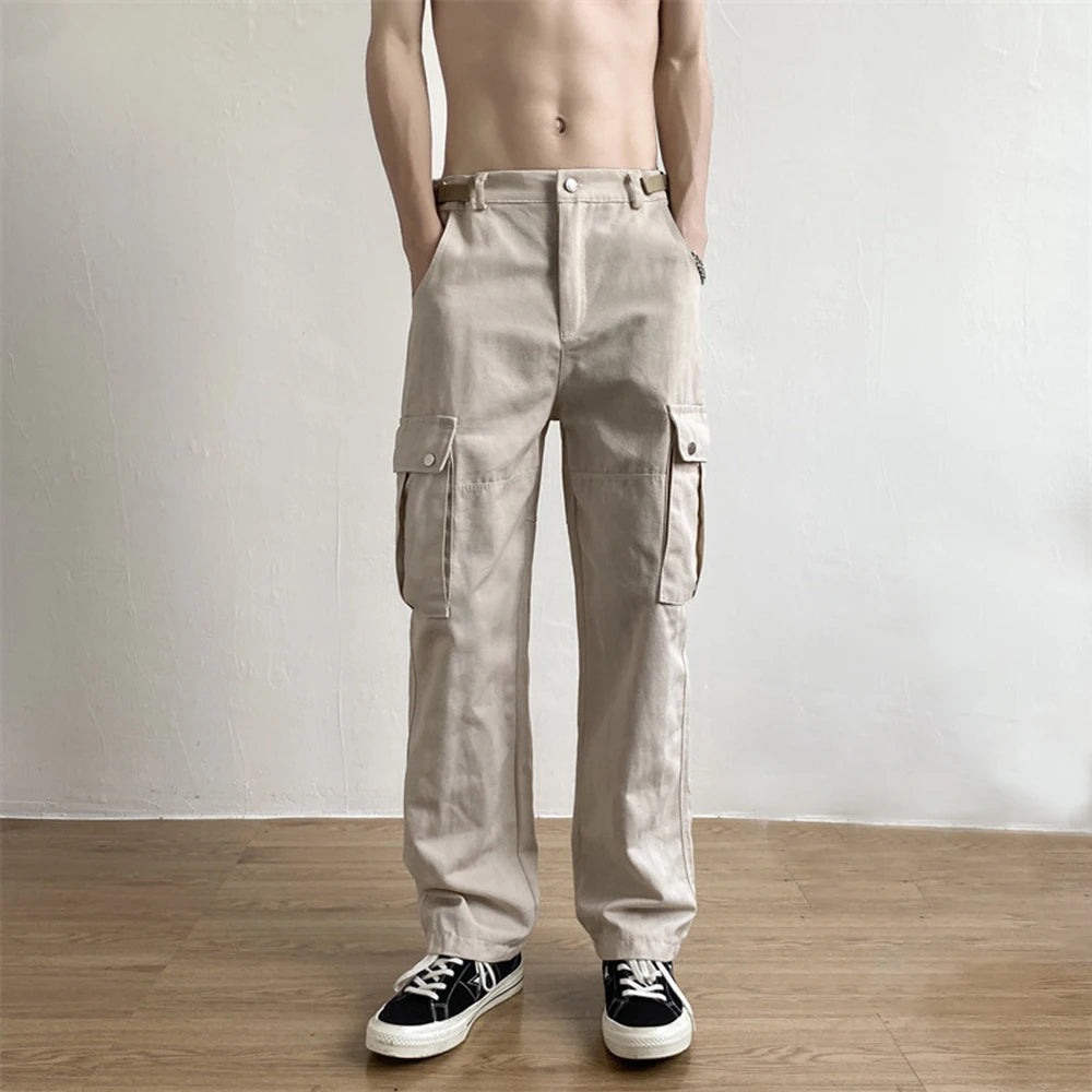 Bonsir Pocket Cargo Nine-Point Pants For Men In Autumn American High Street Hip-Hop Loose Straight Wide-Leg Casual Long Pants For Men