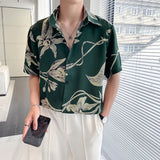 Bonsir Fashion Flower Shirts Men Short Sleeve Loose Casual Shirts High Quality Non Ironing Social Party Streetwear Men Clothing