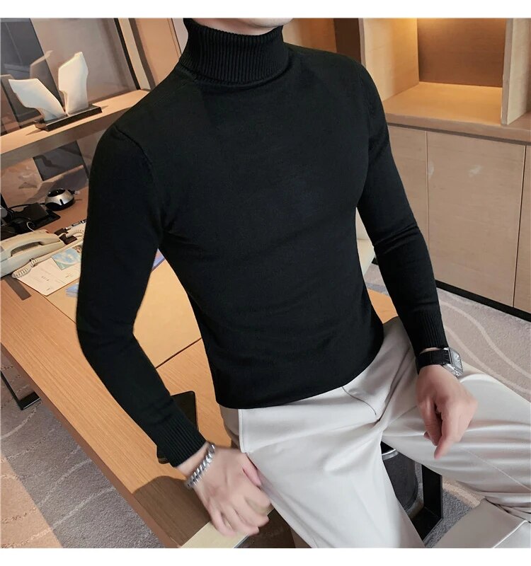 Bonsir New Fall/Winter Male Sweaters High-Necked Knitwear Shirt British Style Casual Business Pullover Men Casual Sweaters S-4XL