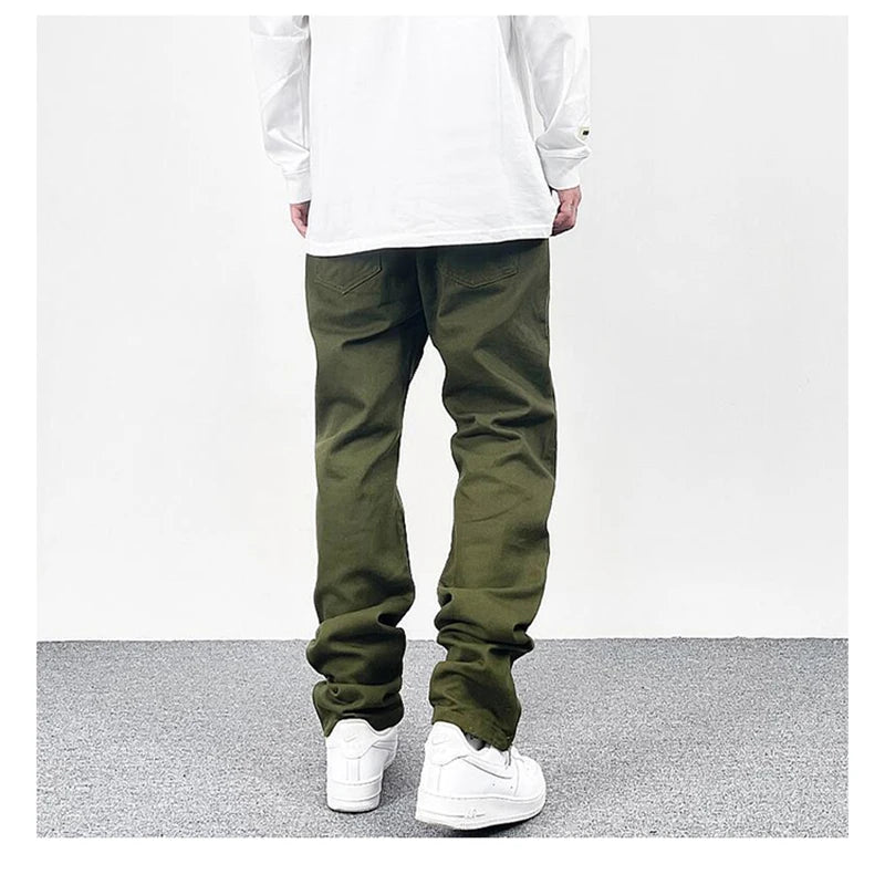 Bonsir Harajuku Ankle Zipper Solid Color Straight Casual Men's Cargo Pants Retro High Street Pockets Hip Hop Baggy Oversized Trousers