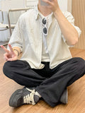 BONSIR  -  Men's Oversized Striped Casual Shirt - Korean Fashion Trend Short Sleeve Button-Down Collared Top  Stylish Layered Streetwear