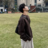BONSIR  -  Maillard coffee-colored pullover sweater men's autumn and winter lazy style high-end Korean round neck knitted base shirt