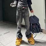 Bonsir Streetwear Black Washed Ripped Baggy Flare Jeans Pants for Men and Women Straight Ropa Hombre Loose Casual Denim Trousers