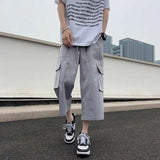 BONSIR  -  Summer Casual Pants Men Fashion Pocket Cargo Pants Men Japanese Streetwear Hip-hop Loose Wide Leg Pants Mens Cropped Pants