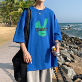 BONSIR  -  Summer Cartoon Rabbit Pattern T-shirt Men Women Casual Short Sleeve Tshirts High Street Cotton T-shirt Men Oversized T Shirts