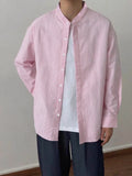BONSIR  -  Spring and Autumn New Chinese Stand Up Collar Shirt Men's Handsome Comfortable Textured Long-Sleeved Striped Shirt