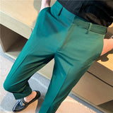 Bonsir 9 Color Summer Fashion Mens Suit Pants Pure Color Business Formal Pants Slim Fit Office Mens Wedding Social Ankle Long Trousers