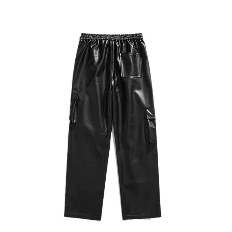 Bonsir American style hip-hop punk leather pants men's spring workwear pants high street multi pocket pants