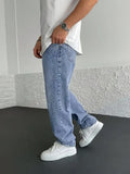 BONSIR  -  Men's Classic Straight-Leg Jeans - Casual Street Style, Non-Stretch Denim, Solid Color, All-Season Wear, Cotton Blend