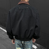 BONSIR  -  American Style Men Jacket Contrast Color Turn-down Collar Patchwork Washing New Autumn Silhouette Loose Male Coat 24K5356