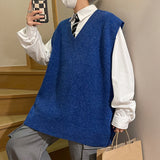 BONSIR  -  Autumn Streetwear Mens Loose Sweater Vest Casual Thermal Oversized Winter Sweater Vest Men Sweater Vest  for Daily Wear