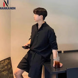 BONSIR  -  Oversized Korean-style Shirt Hanging Sense Shirt. Youth Long-sleeved Shirt Casual Travel Daily Street Fashion Men Loose-fitting