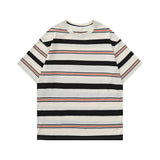 Bonsir Summer Street Men and Women Trendy Retro Stripe Round Neck Short Sleeve American Hip Hop Loose Casual T-shirt Top harajuku y2k