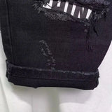 Bonsir Summer Denim Shorts Black Ripped Raw Edge Streetwear Retro Shorts Straight Washed Trendy Mens Causal Versatile Denim Shorts