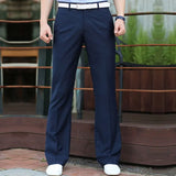 Bonsir Men Flared Boot Cut Trousers Fashion Casual British Style Office Comfortable Kahki Black Slim Formal Suit Bottom Pants