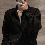Bonsir Mens Shirts Starry Sky Hot Diamond Shirts Autumn Streetwear Fashion Niche Personality Sequins Performance Tops Men'S Clothing