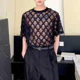 BONSIR  -  Mens Four-Leaf Clover Hollow Perspective Sexy Mesh T-Shirt Streetwear Fashion Nightclub Ballroom Trendy Top Men'S Clothing 2025