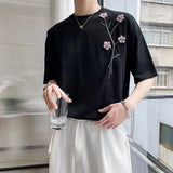 Bonsir T Shirts for Men New Summer French Short Sleeve HipHop Embroidery Solid Color O-Neck Shirt Men Clothing Mens Streetwear Top Tees