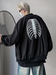 Bonsir American High Street Hiphop Skeleton Embroidered Baseball Coat Men's Autumn Fashion Brand Dark Black Pilot Jacket fall