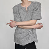 Bonsir Mens Metal Buckle Design T-Shirt Streetwear Fashion Casual Breathable All-Match Personality Tops Men'S Clothing Summer New
