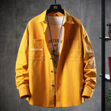 BONSIR  -  Autumn Washed Cotton Shirts for Men Retro American Loose Tops for Mens Long Sleeve Cargo Shirt Japan Casual Blouse Clothes