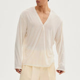 BONSIR  -  Mens T-Shirt V-Neck Thin Shirt Summer Breathable Daily Plain Simple Comfort Personality Long-Sleeve Top Men'S Clothing 2025 New
